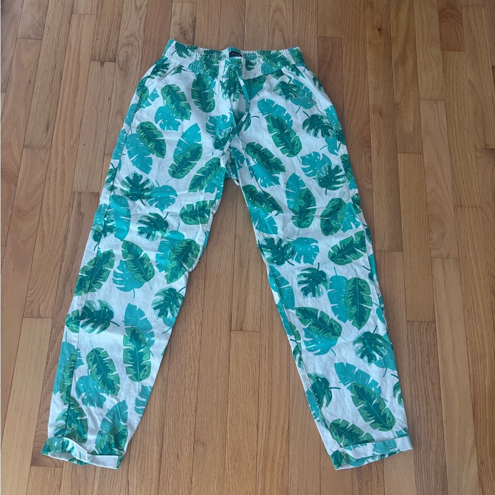Women’s J. Crew Drawstring Linen Palm Tree Pants Size 0